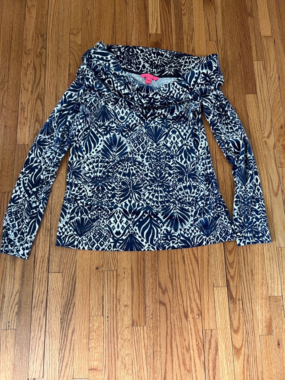 Lilly Pulitzer Navy & White Printed Cowl Neck Sweatshirt